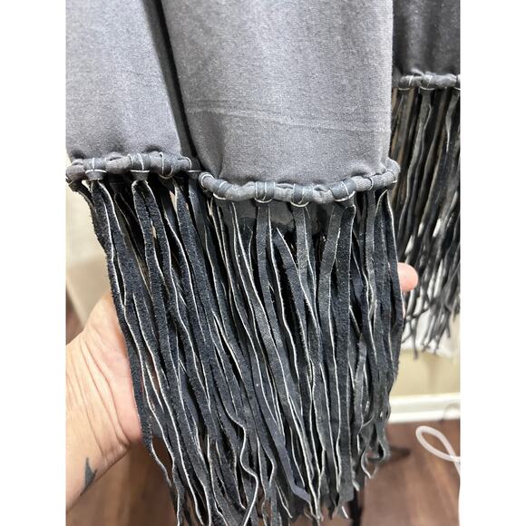 Handmade Bohemian Gray Suede Leather Fringe Scarf 65" Jersey Hippie Cottage - Picture 4 of 4